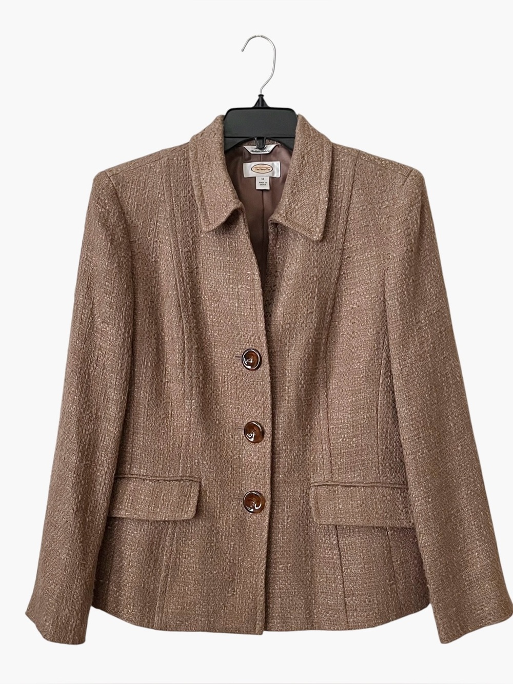 Talbots Italian Tweed Blazer Women's Size 10 Brown Khaki Career Classic Jacket